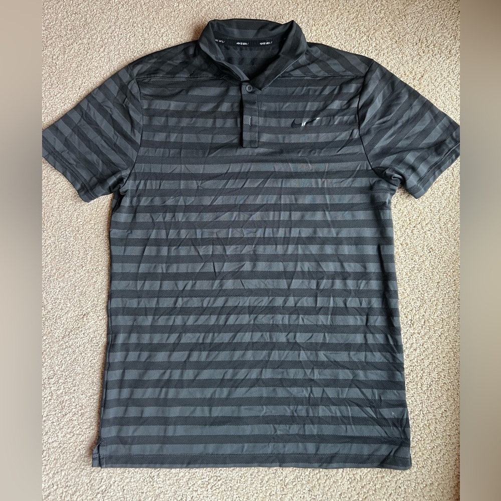 Nike Men's Charcoal Striped Polo Shirt